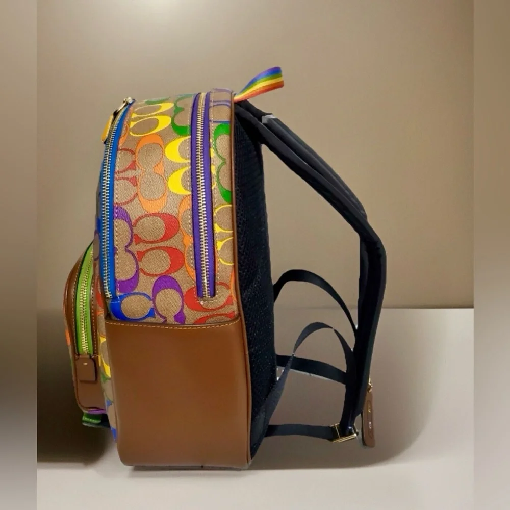 RARE LIKE NEW! Coach Backpack In Rainbow Canvas Multi PRIDE Bag Purses Designer🌈 - Picture 5 of 16